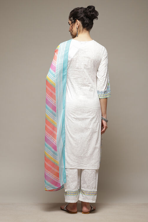 White Woven Straight Kurta Suit Set image number 4